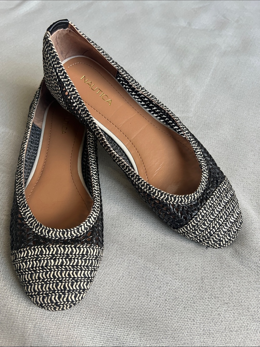 Nautica Black and White Woven Pointed-Toe Flats